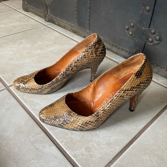 Vintage Genuine Snakeskin Leather Stiletto Pumps High Heels - Picture 2 of 11
